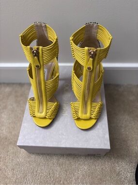 Jimmy Choo Yellow Strappy Zip-Front High Heels